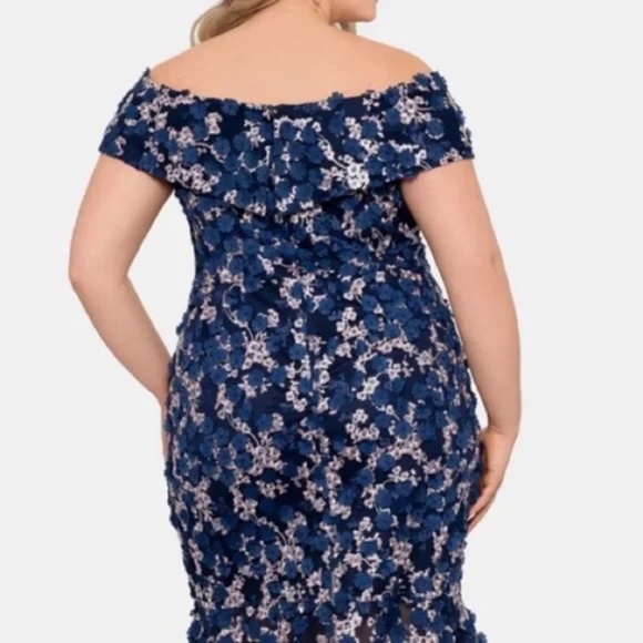 Xscape NWT Off-the-Shoulder Short Sleeve Embroidered Floral, 14W - Picture 4 of 11